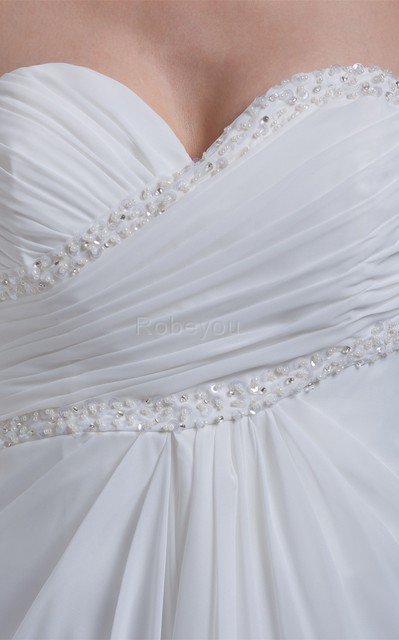 Robe de mariée longue plissé sans ceinture longueru au niveau de sol a-ligne