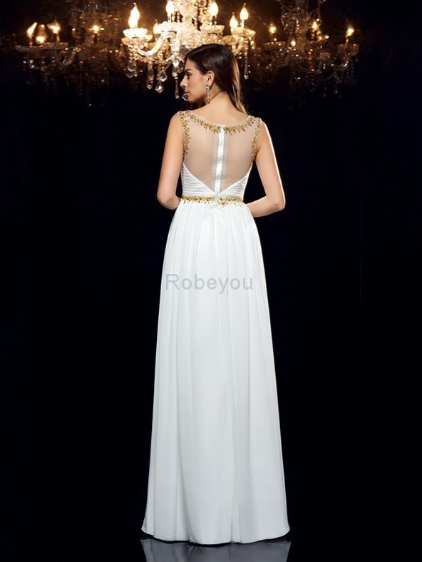 Robe de bal naturel avec chiffon avec perle manche nulle ligne a