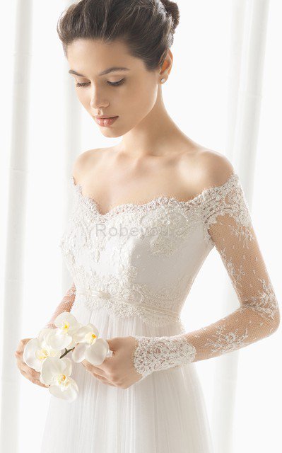 Robe de mariée facile classique avec décoration dentelle en tulle de traîne courte