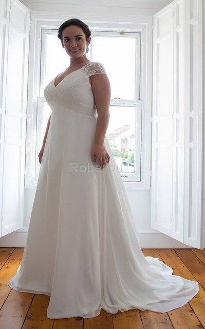 Robe de mariée informel simple ligne a avec manche épeules enveloppants en grandes tailles