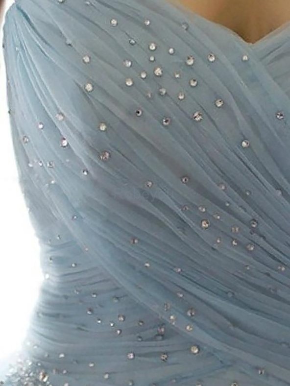Robe de soirée naturel avec perle textile en tulle manche nulle de mode de bal