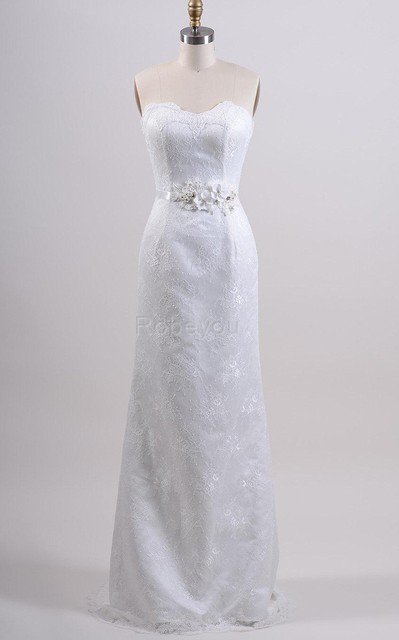 Robe de mariée plissé naturel col en forme de cœur cordon avec décoration dentelle