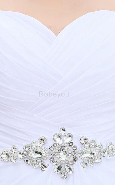 Robe de mariée avec perle avec cristal en tout plein air au drapée ceinture avec perle