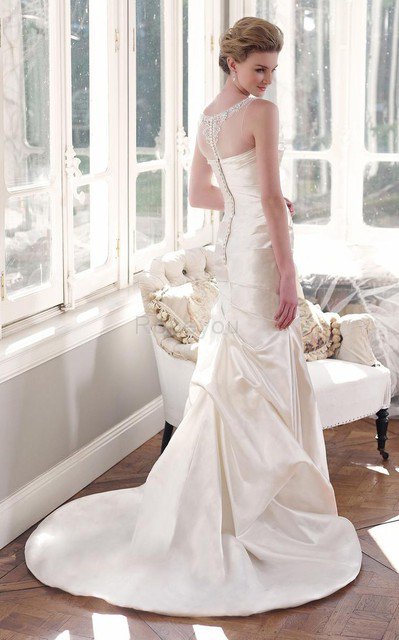 Robe de mariée delicat avec sans manches ornée encolure ronde en satin