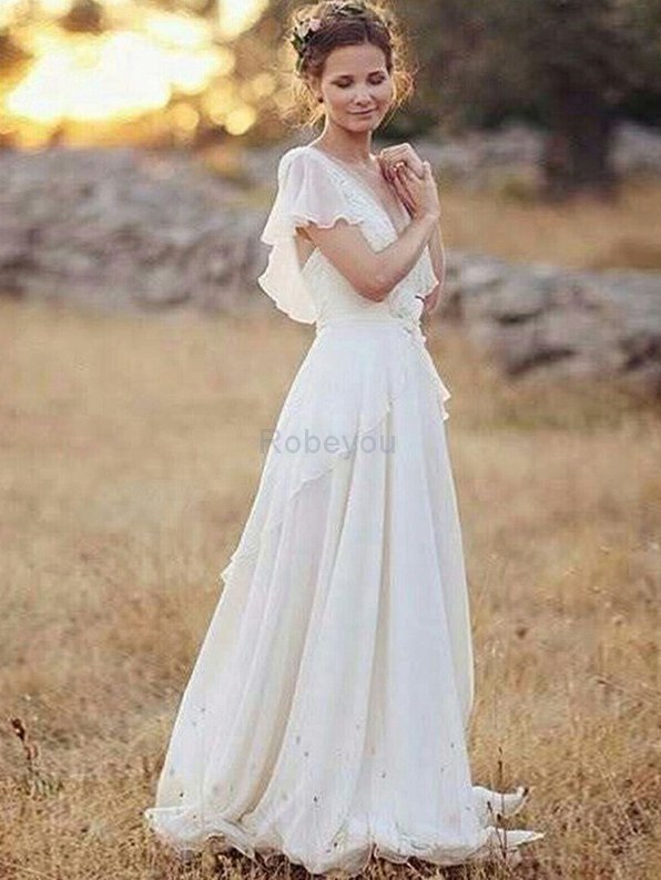Robe de mariée de princesse noble avec manche courte longueur au ras du sol naturel