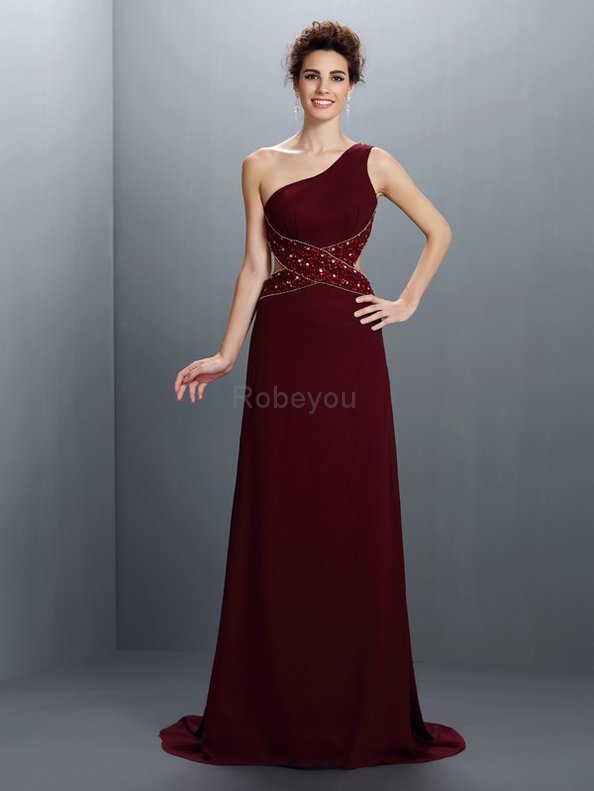 Robe de bal longue a-ligne manche nulle en chiffon d'épaule asymétrique