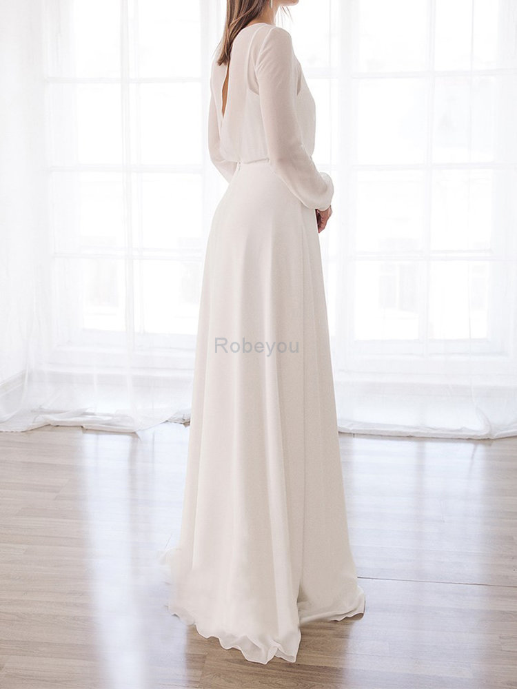 Robe de mariée avec manche longue fabuleux avec zip humble naturel