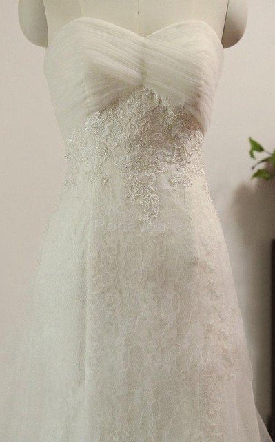 Robe de mariée en dentelle noeud decoration en fleur jusqu'au sol en tulle
