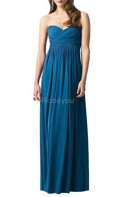 Robe demoiselle d'honneur longue en chiffon ligne a jusqu'au sol avec ruban