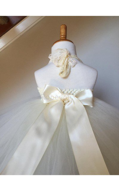 Robe cortège fille plissage avec nœud à boucles avec fleurs de mode de bal jusqu'au sol