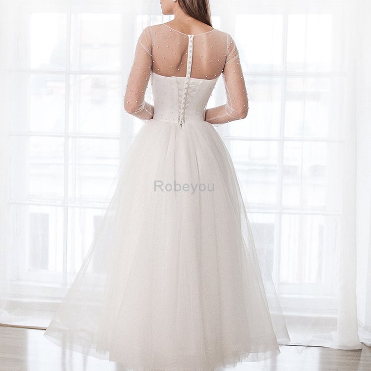 Robe de mariée col en forme de cœur accrocheur avec perle avec zip bref