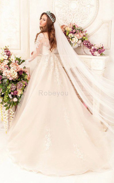 Robe de mariée romantique intemporel modeste avec perle avec manche longue