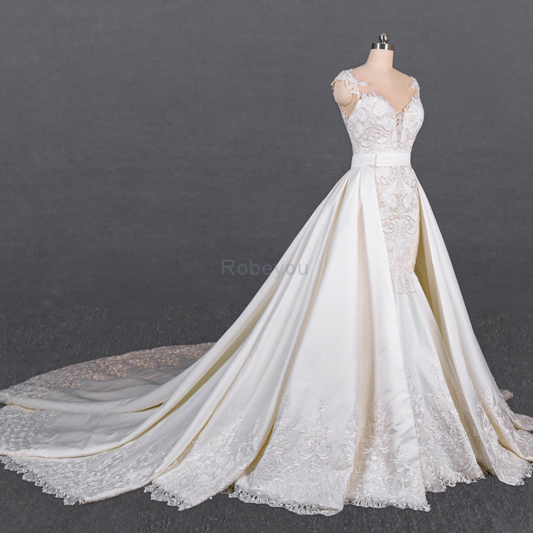 Robe de mariée fermeutre eclair splendide de sirène avec sans manches en satin