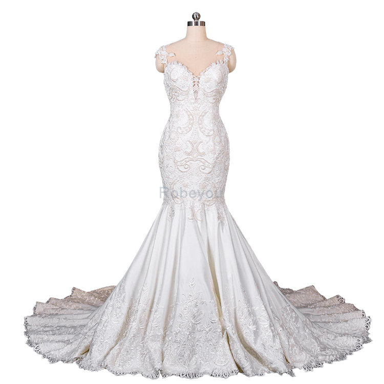 Robe de mariée fermeutre eclair splendide de sirène avec sans manches en satin