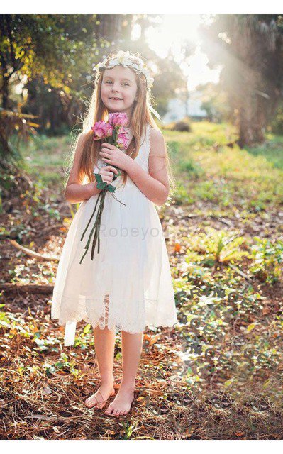 Robe cortège fille naturel plissé avec fleurs elevé manche nulle
