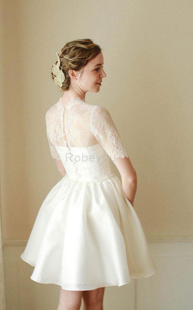 Robe de mariée bref naturel avec manche courte avec sans manches elevé