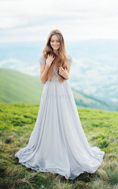 Robe de mariée plissage facile nature avec chiffon avec fleurs
