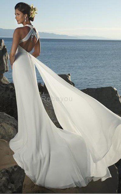 Robe de mariée femme branché au drapée ligne a avec perle en chiffon