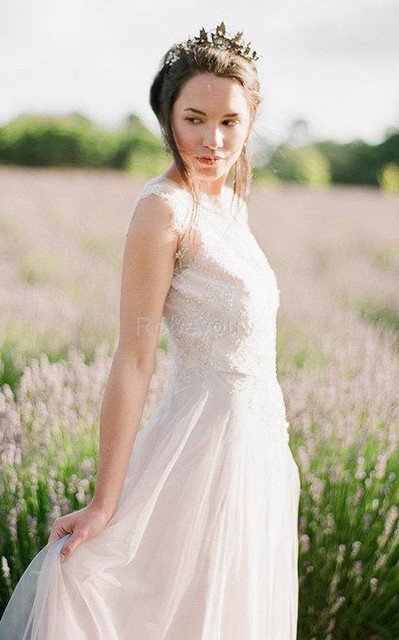 Robe de mariée classique textile en tulle avec sans manches avec perle de col en v