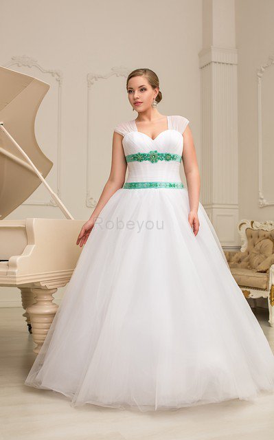 Robe de mariée avec manche épeules enveloppants en organza cordon ligne a de col en cœur