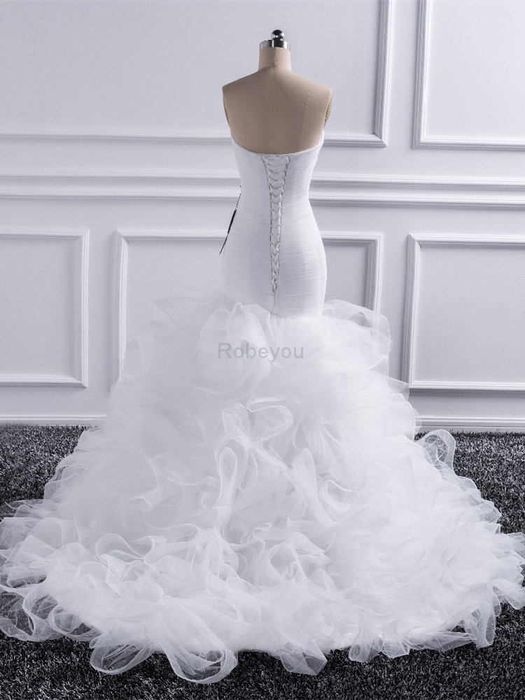 Robe de mariée avec lacets textile en tulle pendant manche nulle élégant