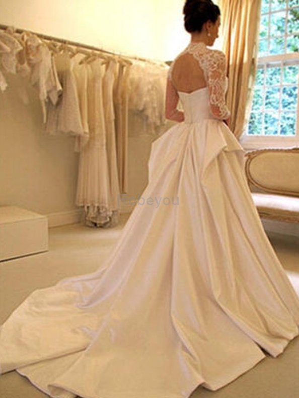 Robe de mariée distinctif cordon en satin de col carré naturel