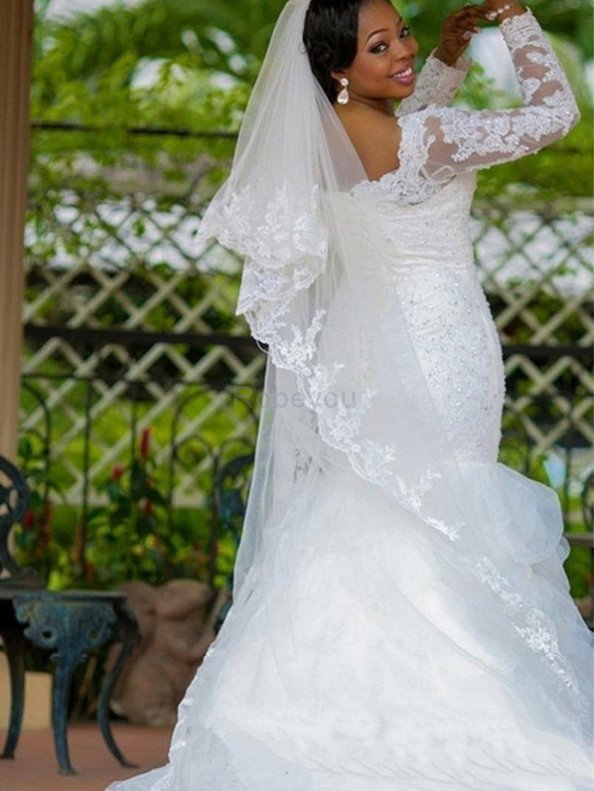 Robe de mariée decoration en fleur de sirène de col carré absorbant en tulle