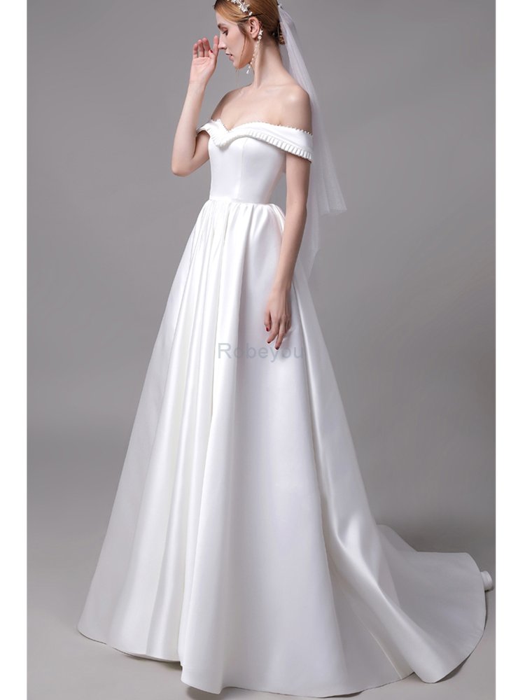 Robe de mariée de traîne courte de bustier glamour ligne a d'epaule ecrite