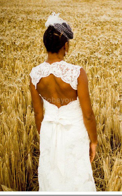 Robe de mariée charmeuse longueru au niveau de sol en dentelle avec sans manches de sirène