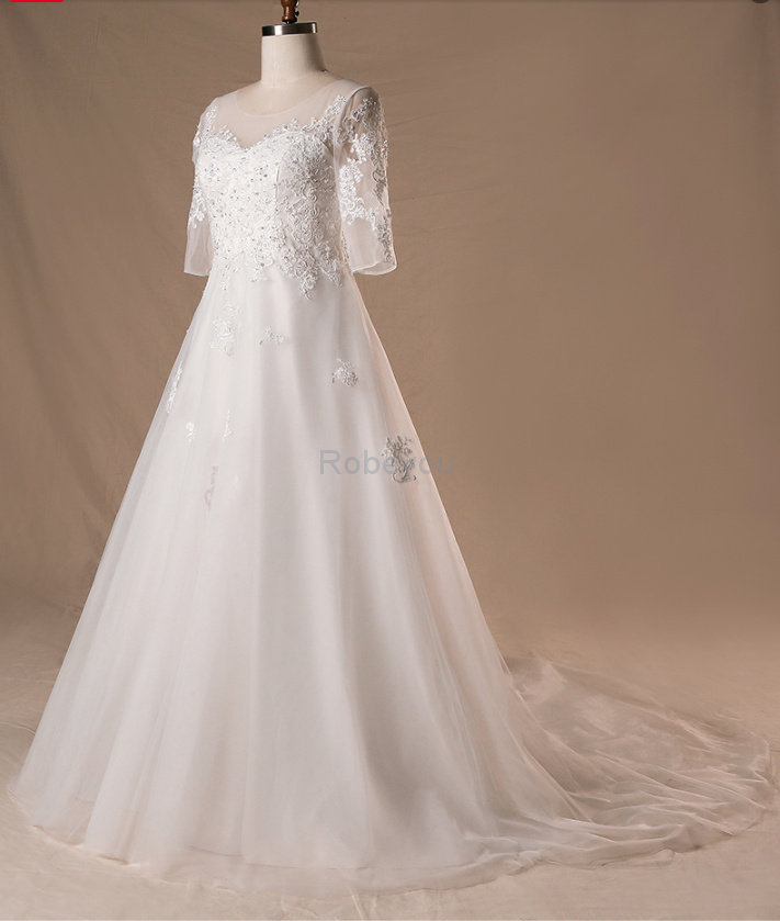 Robe de mariée ligne a en dentelle haute qualité longue formelle