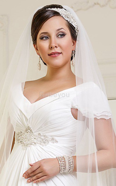Robe de mariée romantique simple avec manche courte v encolure de traîne courte