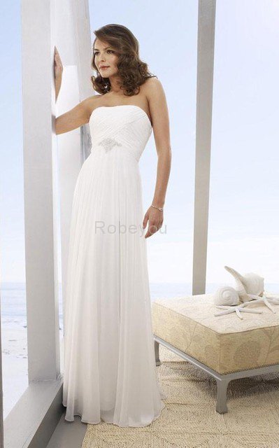 Robe de mariée facile décontracté avec chiffon manche nulle ligne a