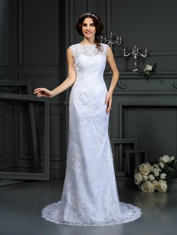 Robe de mariée naturel avec sans manches elevé maillot avec décoration dentelle