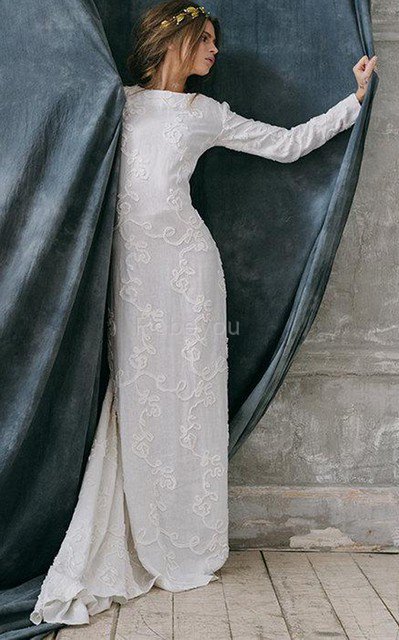 Robe de mariée classique simple fermeutre eclair au niveau de cou longueru au niveau de sol