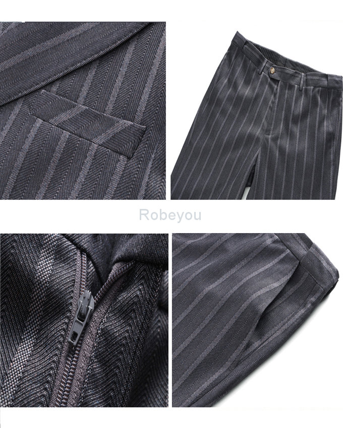 Slim blazers pantalon 3 pièces costumes hommes gris rayé imprimé décontracté