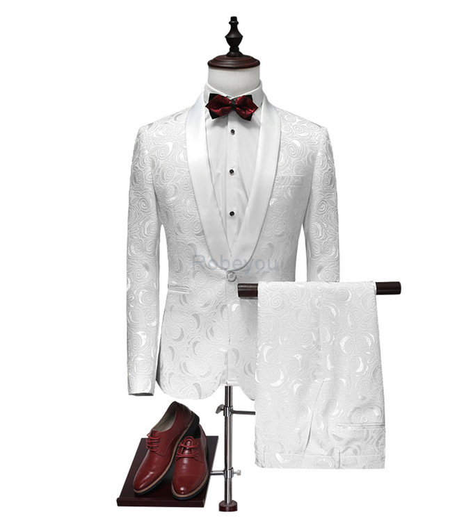 Tuxedos blanc slim fit châle revers blazer costumes 2 pièces