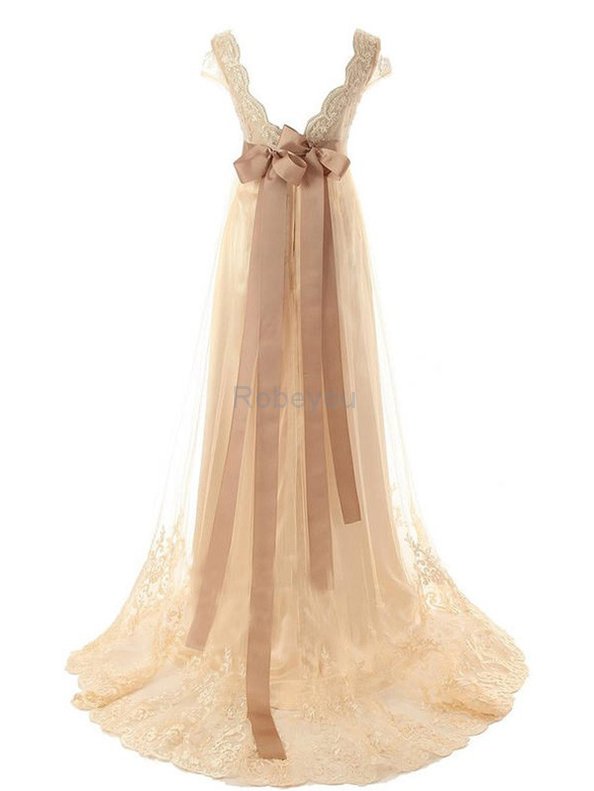 Robe de mariée v encolure joli de princesse textile en tulle avec manche courte