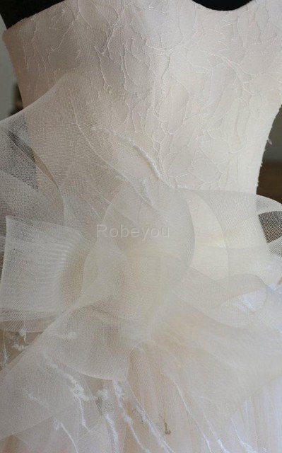 Robe de mariée avec nœud avec décoration dentelle de mode de bal textile en tulle avec zip