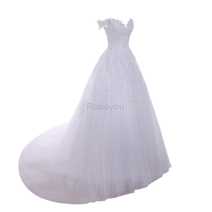 Robe de mariée intemporel formelle avec manche courte textile en tulle avec cristal